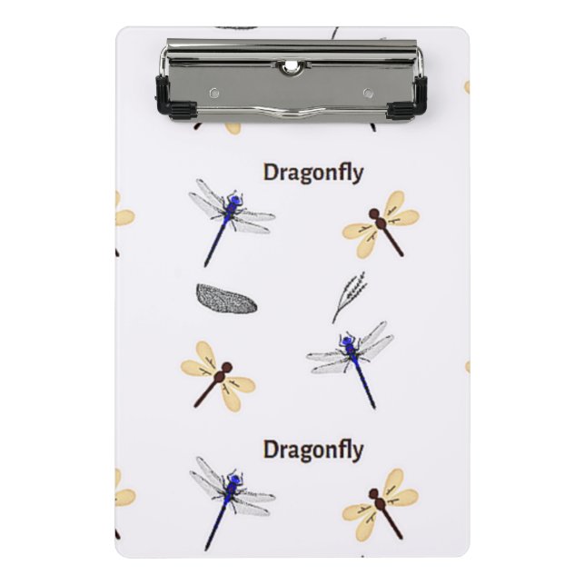 Dragonfly pattern on white mini clipboard (Front)