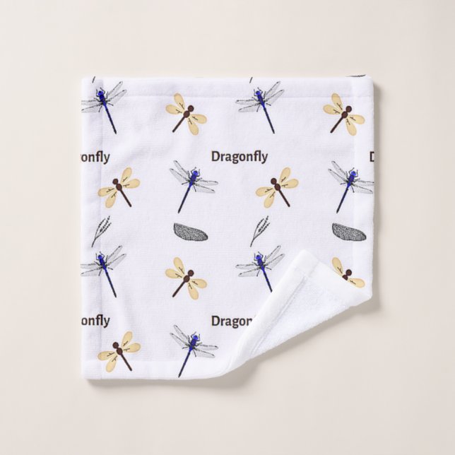 Dragonfly pattern on white wash cloth (Wash Cloth)