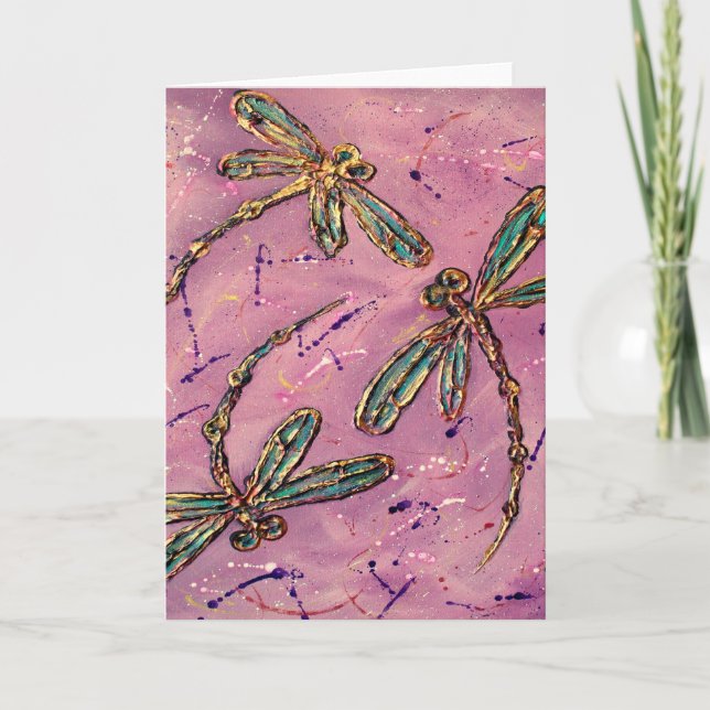 Dragonfly Pink Fizz Holiday Card (Front)