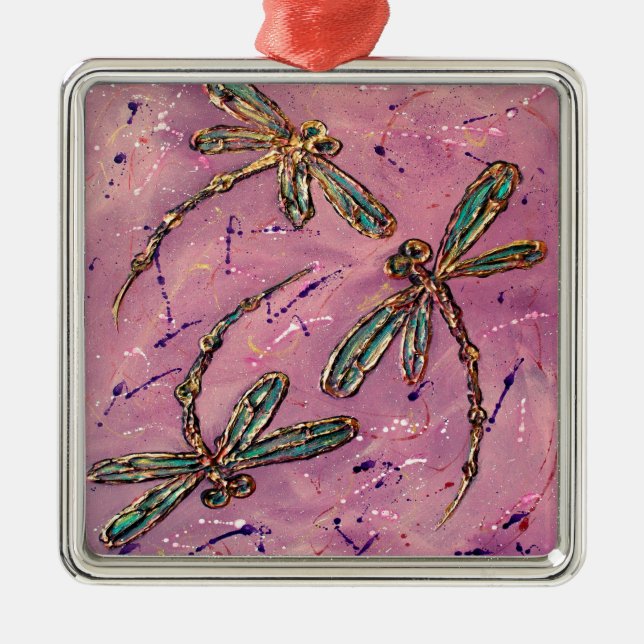 Dragonfly Pink Fizz Metal Tree Decoration (Front)