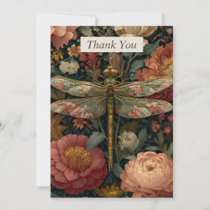 Dragonfly & Pink Flowers Thank You Card