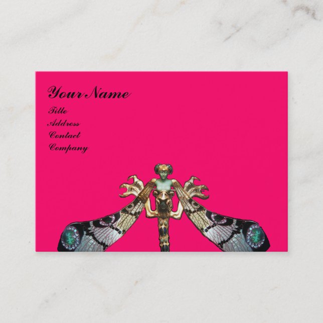 DRAGONFLY ,pink ,fuchsia black Business Card (Front)