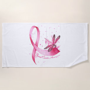 Dragonfly Pink Ribbon Breast Cancer Awareness Beach Towel