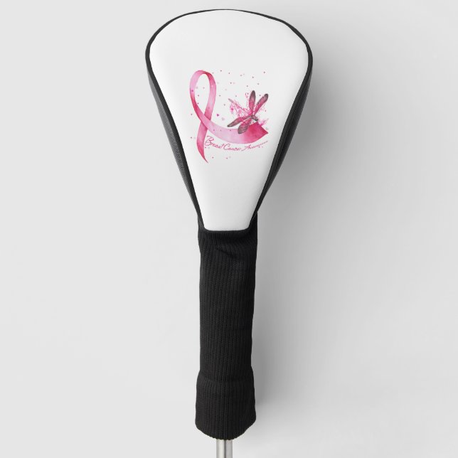 Dragonfly Pink Ribbon Breast Cancer Awareness Golf Head Cover (Front)