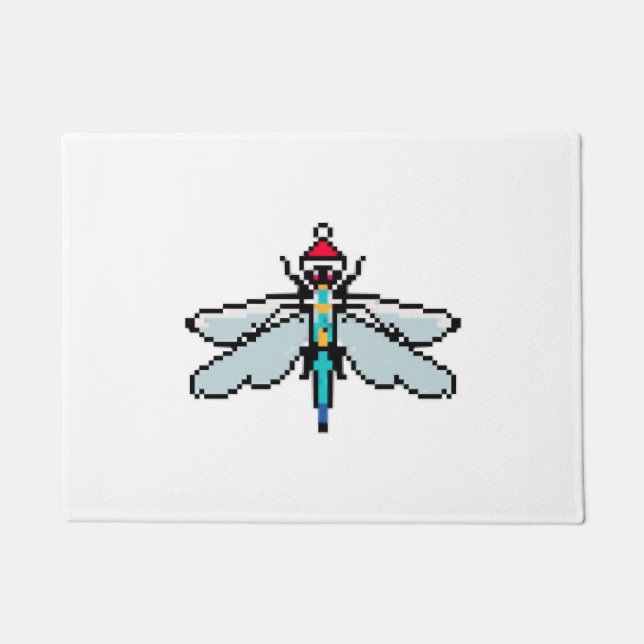 Dragonfly Pixelated Christmas - Funny Dragonfly Doormat (Front)