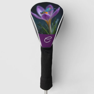 Dragonfly Purple crocus Customisable Monogram/name Golf Head Cover