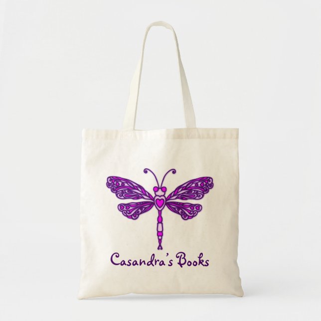 Dragonfly purple kids named library tote bag (Front)
