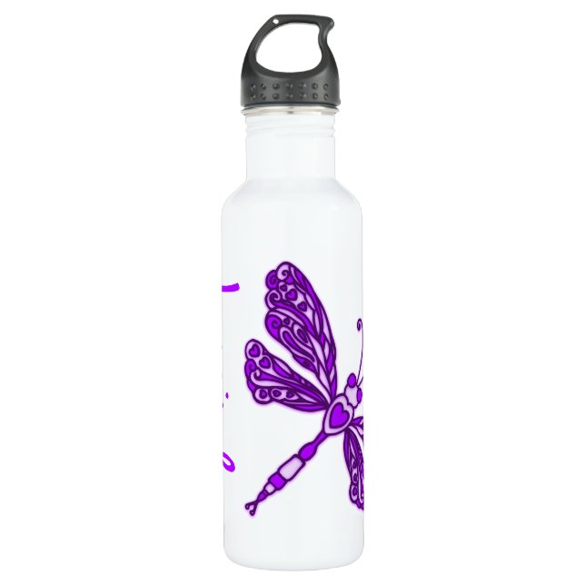 Dragonfly purple named drinks bottle (Front)
