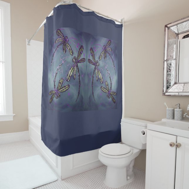 Dragonfly Purple Night Flit Shower Curtain (In Situ)