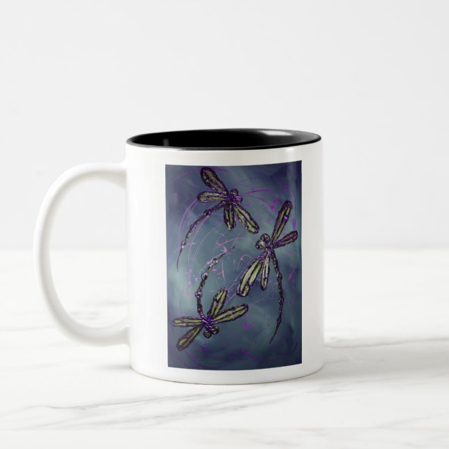 Dragonfly Purple Night Flit Two-Tone Coffee Mug (Left)