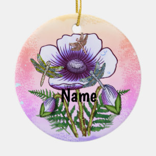 Dragonfly Purple Poppy Ceramic Tree Decoration