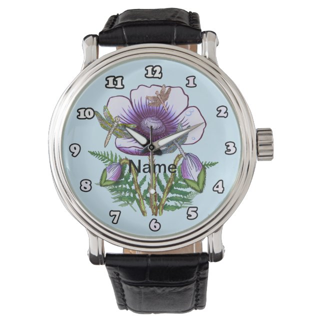 Dragonfly Purple Poppy Watch (Front)