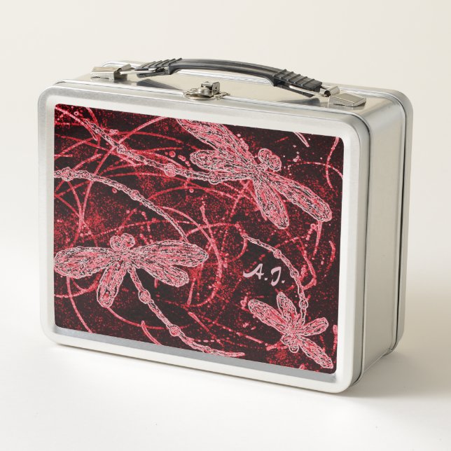 Dragonfly Red Haze Metal Lunch Box (Front)