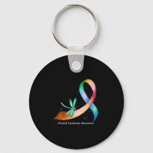 Dragonfly Ribbon Lynch Syndrome Awareness Gifts Key Ring
