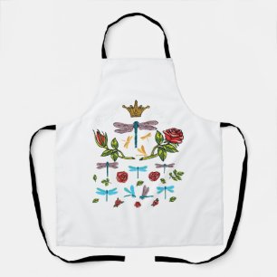 dragonfly roses flowers apron