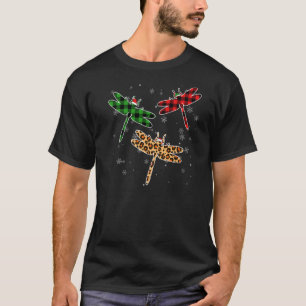 Dragonfly Santa Hat Christmas Pajama Buffalo Plaid T-Shirt