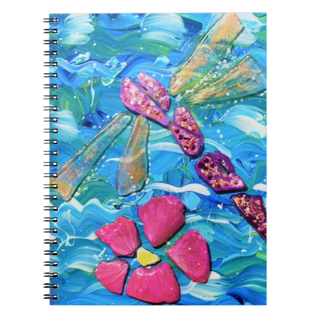 Dragonfly Sea Glass Mix Media Collage Notebook (Front)