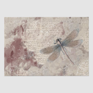 Dragonfly Shabby Mixed Media Script Decoupage  Tissue Paper