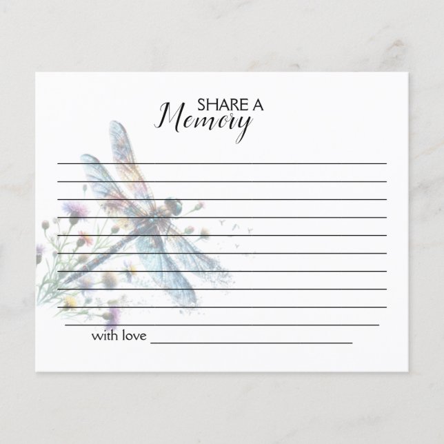Dragonfly Share a Memory, Simple Funeral Card (Front)