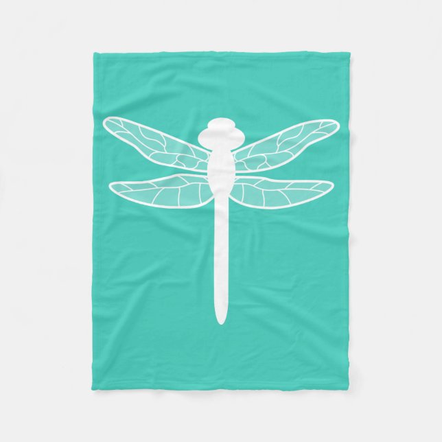 Dragonfly Silhouette On Turquoise Fleece Blanket (Front)