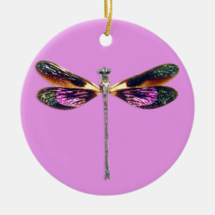 Dragonfly - silver, gold, purple and black ceramic tree decoration