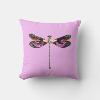 Dragonfly - silver, gold, purple and black cushion