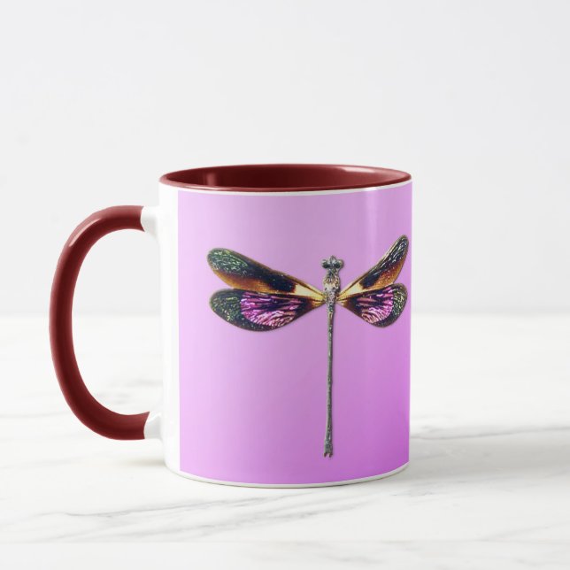 Dragonfly - silver, gold, purple and black mug (Left)