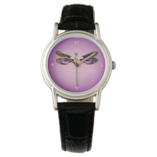 Dragonfly - silver, gold, purple and black watch