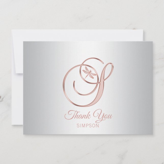 Dragonfly Silver Grey Rose Gold Thank You | S (Front)