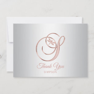 Dragonfly Silver Grey Rose Gold Thank You S Card