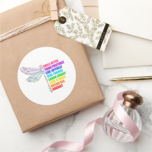 Dragonfly Smile Often Think Positively Quote Classic Round Sticker