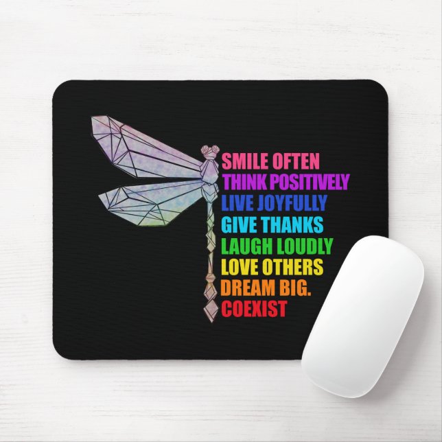 Dragonfly Smile Often Think Positively Quote Mouse Pad (With Mouse)