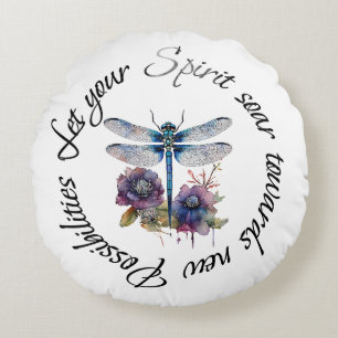 Dragonfly - spirit of new possibilities round cushion
