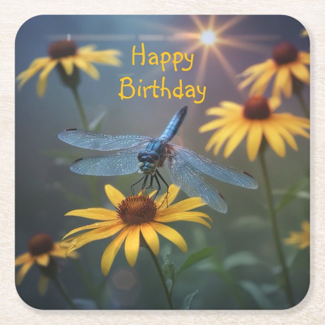 Dragonfly  square paper coaster (Front)
