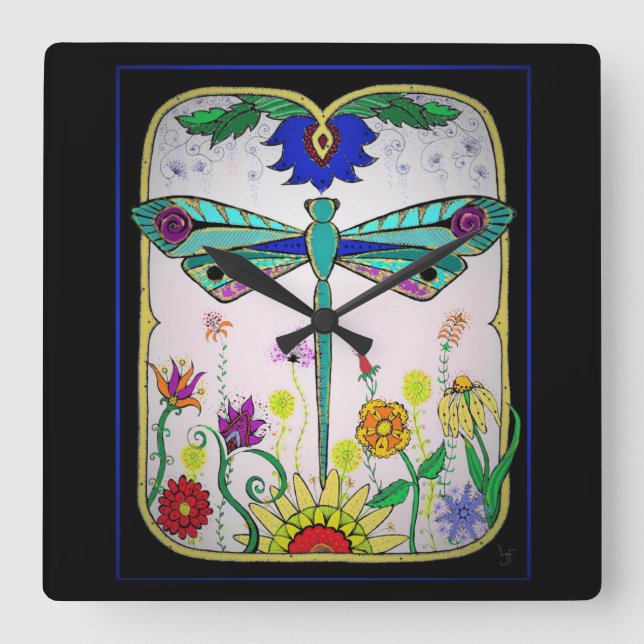 Dragonfly Square Wall Clock (Front)