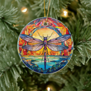 Dragonfly Stained Glass Ceramic Tree Decoration