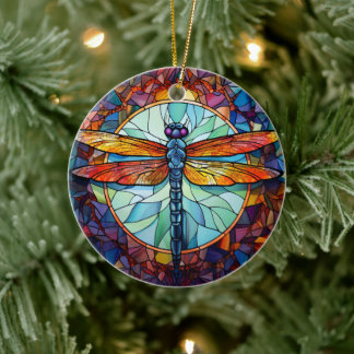 Dragonfly Stained Glass Ceramic Tree Decoration