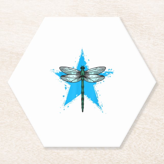 Dragonfly Star Design Insect Love Lover Dragonflie Paper Coaster (Front)