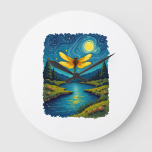 Dragonfly Starry Night (1) Large Clock