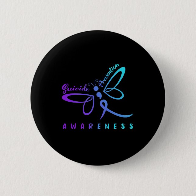 Dragonfly Suicide Prevention Awareness Pink And Te 6 Cm Round Badge (Front)