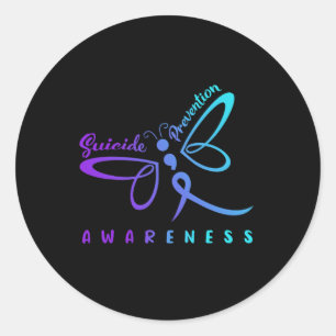 Dragonfly Suicide Prevention Awareness Pink And Te Classic Round Sticker