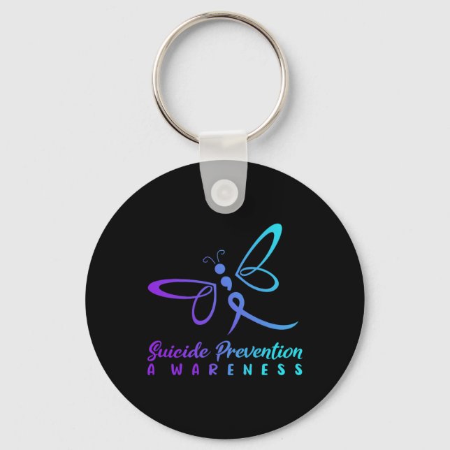 Dragonfly Suicide Prevention Awareness Pink And Te Key Ring (Front)