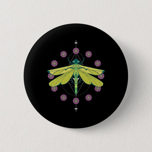 Dragonfly Symbols Magic Mandala Insect  6 Cm Round Badge (Front)
