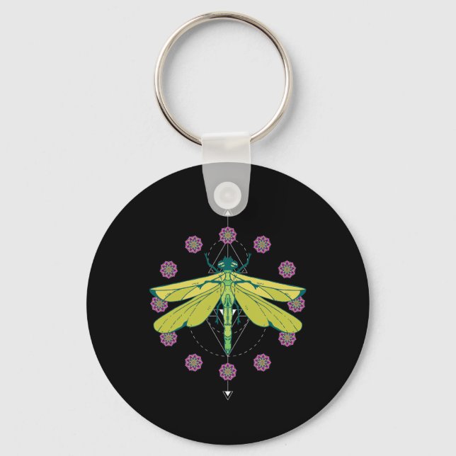 Dragonfly Symbols Magic Mandala Insect  Key Ring (Front)