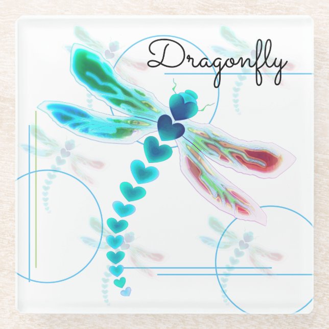 Dragonfly | Teal Glass Coaster  (Front)