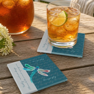 Dragonfly (Teal) - Personalised Glass Coaster