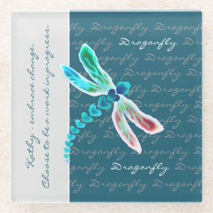 Dragonfly (Teal) - Personalised Glass Coaster
