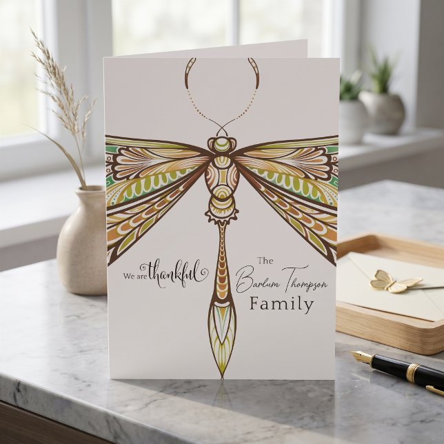 Dragonfly Thank You Folded Note Card (Pretty dragonfly wings for grateful messages.)