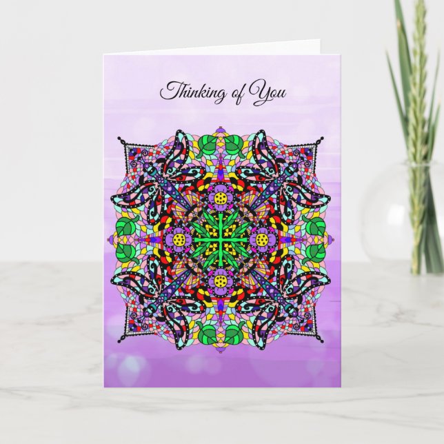 Dragonfly Themed Mandala Colourful Thinking of You Card (Front)