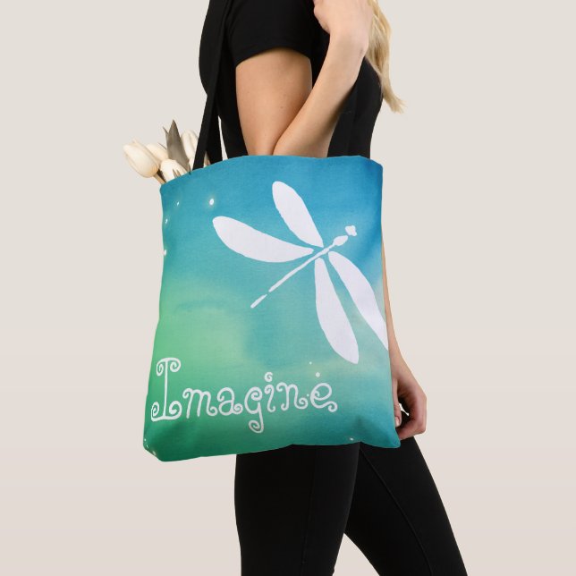 Dragonfly Tote Bags | Blue Green Watercolor Gifts (Close Up)